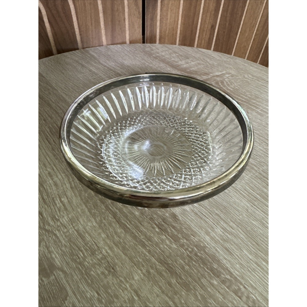 Vintage Cut Glass Compote Dish with a Silver Rim For Nuts, Snacks, Candy & More!
